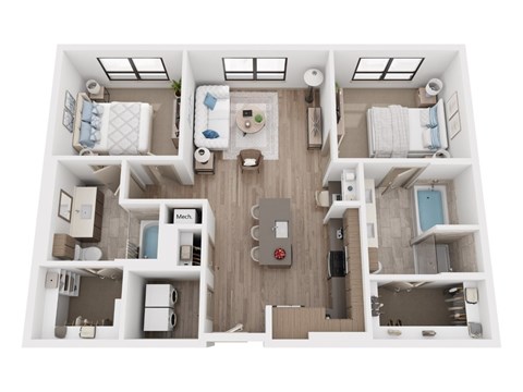 Floor plan for 2 beds, 2 baths, 1123 sqft